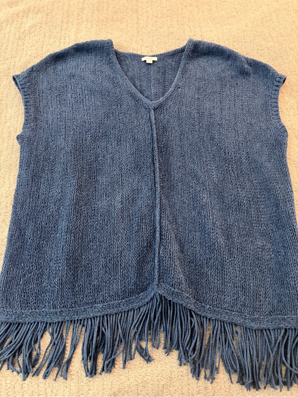 Pure Jill J. Jill Blue Knit V-Neck Fringe Sweater Vest Boxy Oversized - L